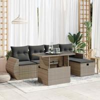 6-delige Loungeset met kussens poly rattan grijs - thumbnail