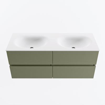 MONDIAZ VICA 120cm badmeubel onderkast Army 4 lades. Wastafel MOON dubbel zonder kraangat, kleur Talc.