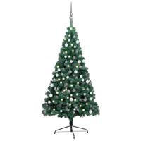 Kunstkerstboom met verlichting en kerstballen half 210 cm groen - thumbnail