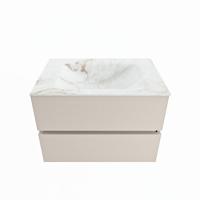 MONDIAZ VICA-DLUX 70cm badmeubel onderkast Linen 2 lades. Inbouw wastafel CLOUD midden zonder kraangat, kleur Frappe. - thumbnail