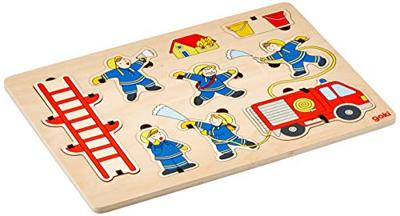 Goki houten stapelpuzzel brandweer, 8st.