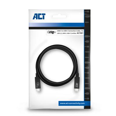 ACT AC7401 Gecertificeerde USB-C Kabel | 3.2 Gen1 | Aansluitkabel | C male - C male | 5Gbps | 1 meter