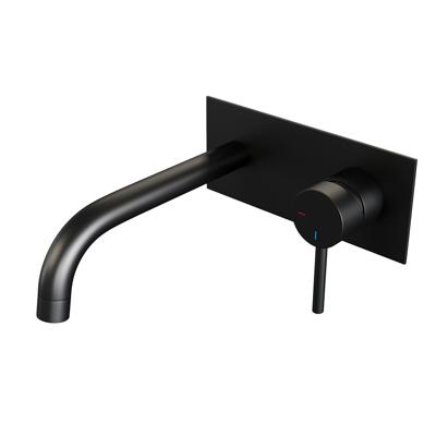 Inbouw Wastafelmengkraan Brauer Black Edition Coldstart Gebogen Uitloop Ronde Hendel Rechts Mat Zwart Met Afdekplaat Brauer