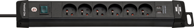 Brennenstuhl Premium-Line stekkerdoos met USB | 6-voudig | Zwart | 3m H05VV-F 3G1,5 | FR/BE - 1951164602 Brennenstuhl Premium-Line stekkerdoos met USB | 6-voudig | Zwart | 3m H05VV-F 3G1,5 | FR/BE - 1951164602