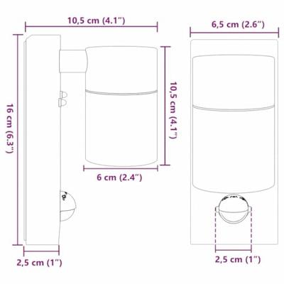 VidaXL Buiten wandlamp 2 pcs zwart 6,5 x 10,5 x 16 cm rvs en glas