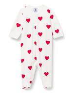 Baby pyjama met hartjes in fleece PETIT BATEAU wit hartjesprint - thumbnail