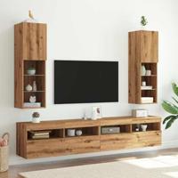 Tv-meubels met LED's 2 st 30,5x30x102 cm artisanaal eiken - thumbnail