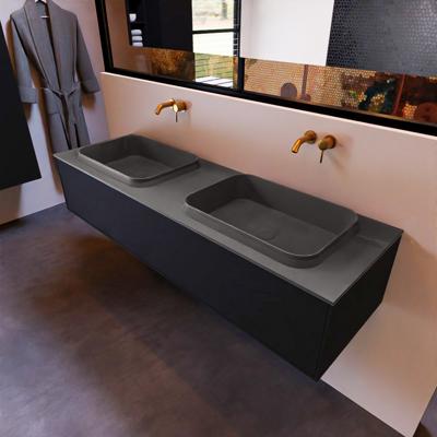 Badkamermeubelset Mondiaz Erin 150 cm met 1 Lade met RIDGE Wastafel Dubbel Dark grey Zonder Kraangaten Greeploos Mat Urban Badkamermeubelset Mondiaz Erin 150 cm met 1 Lade met RIDGE Wastafel Dubbel Dark grey Zonder Kraangaten Greeploos Mat Urban