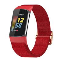 By Qubix - Compatible met Fitbit Charge 5 - Fitbit Charge 6 - Elastisch nylon bandje - Rood - Compatible fitbit bandje - thumbnail