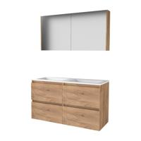 Basic-Line Comfort 46 Badkamermeubelset - 120 x 46 cm - Greeploos - 4 Lades - Acryl Wastafel - Zonder Kraangat - Spiegelkast - Whisky Oak - thumbnail