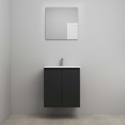 On-Line Badkamermeubelset - 60 cm - Voorgemonteerd - Greeploos 2 Deuren - Acryl Wastafel - 1 Kraangat - Spiegel - Mat Zwart