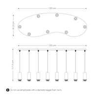 Metaal kroonluchter - Industrie hanglamp - Zwart - Met 8 pcs lampvoeten - Ontworpen voor Eetkamer en Slaapkamer - 120 x 41.3 x 117.5cm - set met E27 Lamphouder - voor Lampenkap met Doorsnede max 15cm - Gloeilamp Niet Inbegrepen - thumbnail