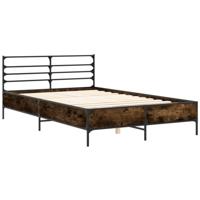 Bedframe bewerkt hout metaal gerookt eikenkleurig 140x190 cm - thumbnail