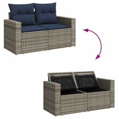 7-delige Loungeset met kussens poly rattan grijs