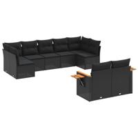 10-delige Loungeset met kussens poly rattan zwart - thumbnail