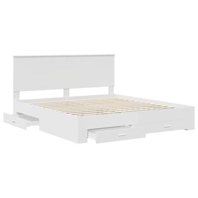 Bedframe met hoofdeinde met lade Wit 200 x 200 cm Bewerkt hout
