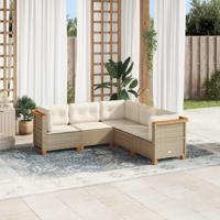 5-delige Loungeset met kussens poly rattan beige - thumbnail