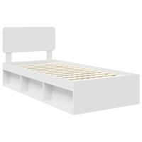 Bedframe met hoofdeinde Wit 90 x 200 cm Massief grenenhout - thumbnail