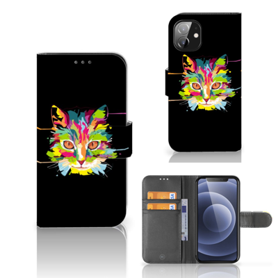 Apple iPhone 12 Mini Leuk Hoesje Cat Color Apple iPhone 12 Mini Leuk Hoesje Cat Color