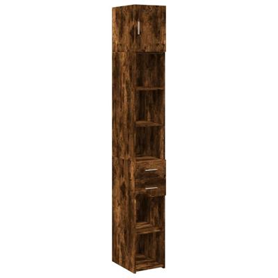 Opbergkast smal 30x42,5x225 cm bewerkt hout gerookt eikenkleur - thumbnail