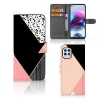 Motorola Moto G100 | Book Case | Zwart Roze Vormen - thumbnail