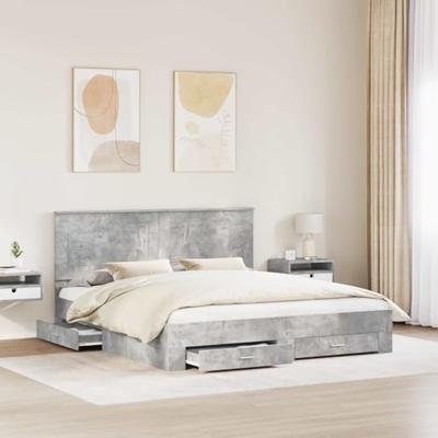 Bedframe met hoofdeinde Beton Grijs 180 x 200 cm Bewerkt hout