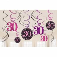 Hangdecoratie 30 jaar stijlvol roze-paars-zwart - thumbnail