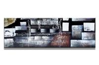 Schilderij - Abstract in blokken en krullen, 120x40cm. Incl haakjes om op te hangen - thumbnail