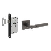 Intersteel Deurbeslag Set Loopslot Zwart Met Deurkruk Baustil Antraciet Grijs - thumbnail