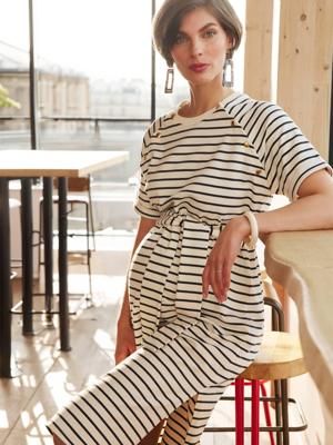 Gestreepte fleece zwangerschapsjurk ENVIE DE FRAISE ecru Gestreepte fleece zwangerschapsjurk ENVIE DE FRAISE ecru