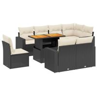 9-delige Loungeset met kussens poly rattan zwart - thumbnail