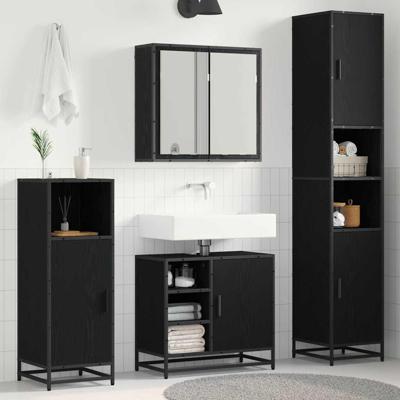Badkamermeubelset met opslag 3 pcs Zwart eiken 65 x 33 x 60 cm