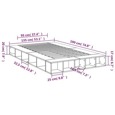 Bedframe bewerkt hout grijs sonoma eikenkleurig 135x190 cm