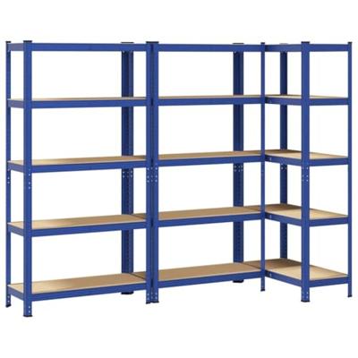 Opbergrekken 3 st 5-laags staal en bewerkt hout blauw