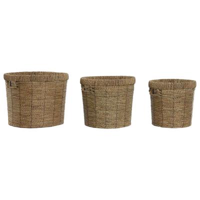 Plantenbakkenset Home ESPRIT Bruin Metaal Vezel Tropisch 36 x 36 x 29 cm