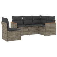 6-delige Loungeset met kussens poly rattan grijs - thumbnail