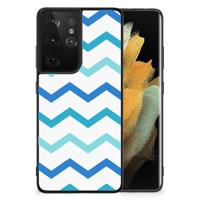 Samsung Galaxy S21 Ultra Back Case Zigzag Blauw - thumbnail