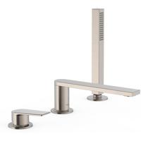 Badrandkraan Tres Project 1-Hendel Rechte Uitloop 18 cm met Omstel en Handdouche RVS - thumbnail