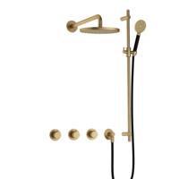 Hotbath Cobber - CB7067 - Inbouw Regendoucheset - Geborsteld Messing - 2 Stopkranen - Thermostatisch - Wandarm 40 cm - Hoofddouche 200 mm - Ronde Handdouche 3 Standen - Glijstang 900 mm - Waterbesparend - thumbnail