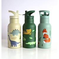 Roestvrijstalen fles voor jongens DINOS A Little Lovely Company, 350 ml kaki - thumbnail