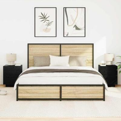 Nachtkastje 2 pcs Zwart eiken 45 x 40 x 55 cm Bewerkt hout