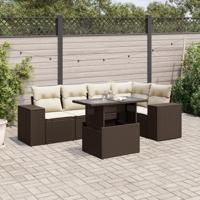 6-delige Loungeset met kussens poly rattan bruin - thumbnail