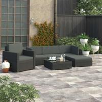 6-delige Loungeset met kussens poly rattan zwart - thumbnail