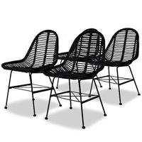 VidaXL Eetkamerstoelen 4 st natuurlijk rattan zwart - thumbnail