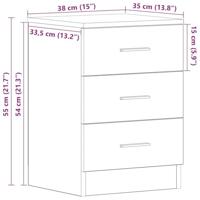 Nachtkastje 38x35x55 cm bewerkt hout oud houtkleurig - thumbnail