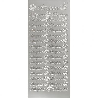 Creativ Company Stickers, tillykke, vel 10x23 cm, zilver, 1 vel