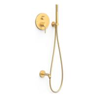 Badkraan Inbouw Tres Study Exclusive met Staafhanddouche, Wanduitloop en Mengkraan Rapid Box Goud - thumbnail