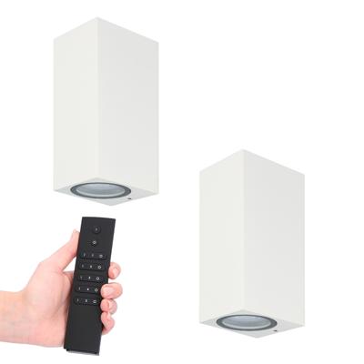 2x LED wandlamp Selma Wit - Dimbaar - 8 watt 690 lumen - 2700K warm wit- GU10 - Up & Down light - IP65 Waterdicht - Incl. dimmer met afstandsbediening - tuinverlichting