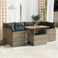 6-delige Loungeset met kussens poly rattan acacia grijs - thumbnail