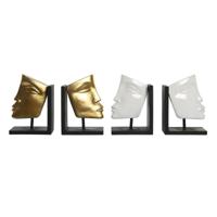 Bokstöd DKD Home Decor Wit Gouden Hars Modern Gezicht 30,5 x 10 x 22 cm (2 Stuks) - thumbnail